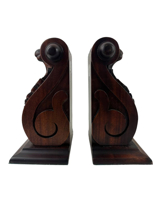 Set of Two Solid Wood Scroll Book Ends