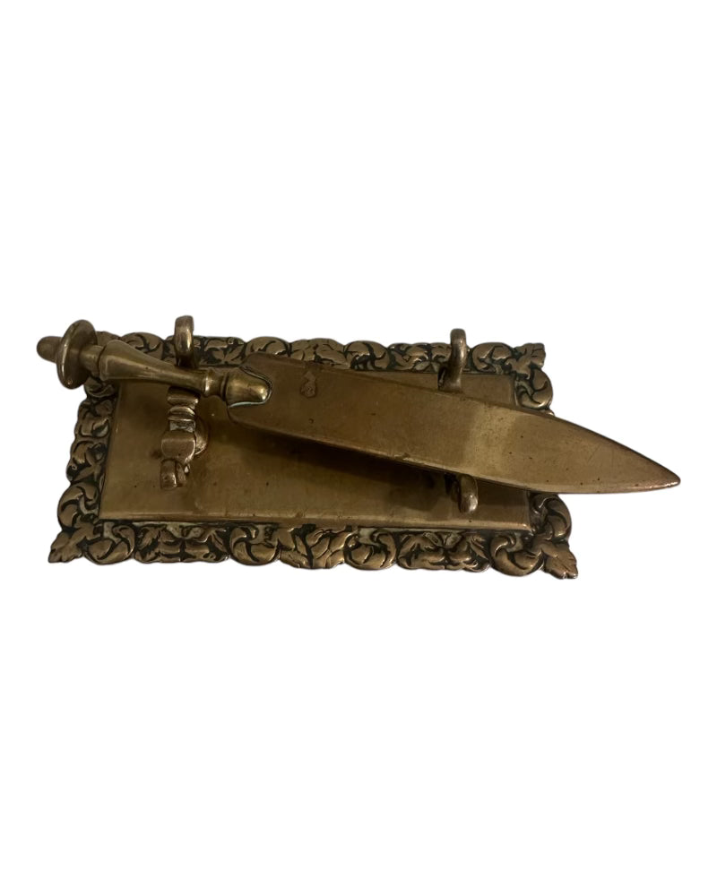 Brass Ornate Letter Opener with Stand