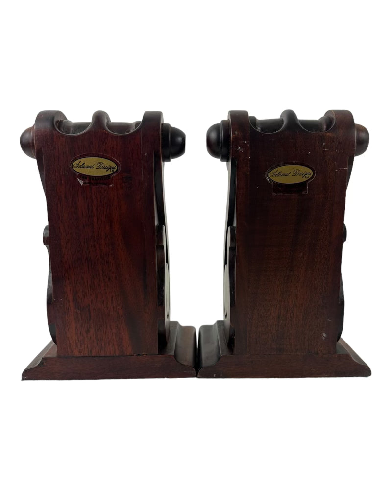 Set of Two Solid Wood Scroll Book Ends